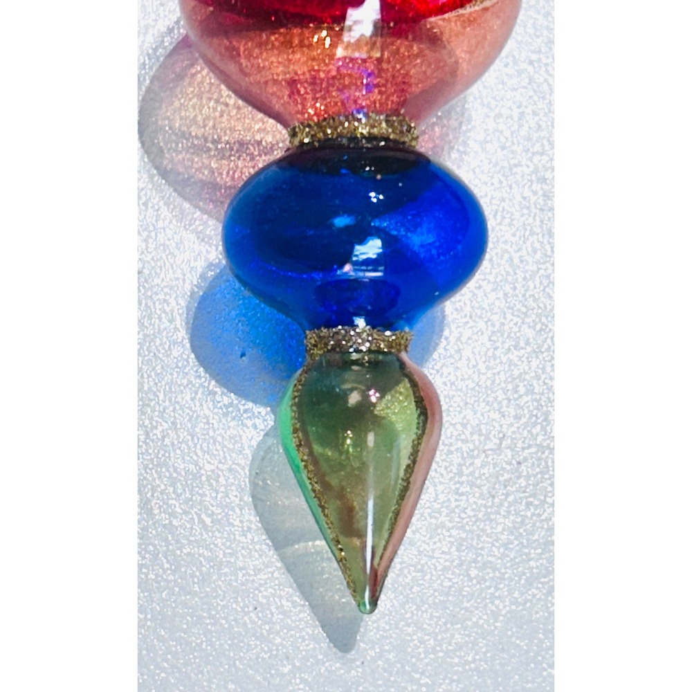 Christmas Holiday Ornament Hand Blown Glass Multicolor Excellent Retro Finial - Picture 3 of 3